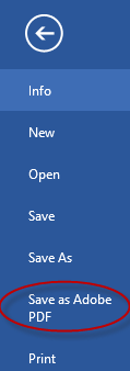 save as adobe pdf option in Word 2013